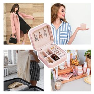 onlyamazing Portable Travel Mini Jewelry Box Pink Leather Jewellery Ring Earrings Organizer Case Storage Box Valentines Gift (Pink)