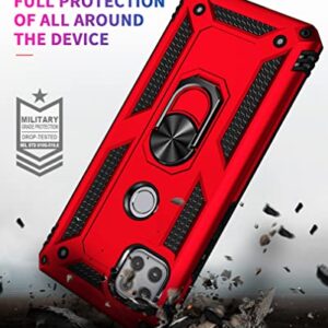 YZOK Compatible with Motorola One 5G Ace Phone Case,with HD Screen Protector,[Military Grade] Ring Car Mount Kickstand Hybrid Hard PC Soft TPU Shockproof Protective Case for Moto One 5G Ace (Red)