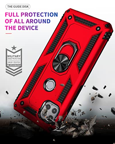 YZOK Compatible with Motorola One 5G Ace Phone Case,with HD Screen Protector,[Military Grade] Ring Car Mount Kickstand Hybrid Hard PC Soft TPU Shockproof Protective Case for Moto One 5G Ace (Red)