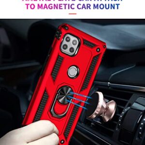 YZOK Compatible with Motorola One 5G Ace Phone Case,with HD Screen Protector,[Military Grade] Ring Car Mount Kickstand Hybrid Hard PC Soft TPU Shockproof Protective Case for Moto One 5G Ace (Red)