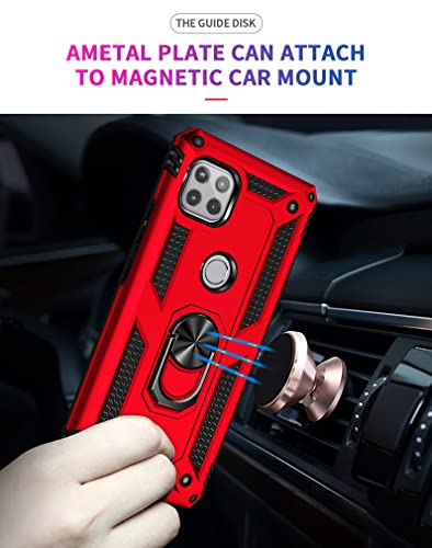 YZOK Compatible with Motorola One 5G Ace Phone Case,with HD Screen Protector,[Military Grade] Ring Car Mount Kickstand Hybrid Hard PC Soft TPU Shockproof Protective Case for Moto One 5G Ace (Red)