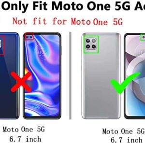 YZOK Compatible with Motorola One 5G Ace Phone Case,with HD Screen Protector,[Military Grade] Ring Car Mount Kickstand Hybrid Hard PC Soft TPU Shockproof Protective Case for Moto One 5G Ace (Red)