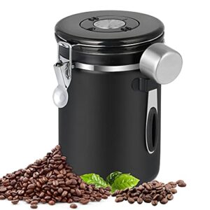 pitmoly airtight coffee canister, stainless steel coffee container, food storage containers with date tracker and scoop, coffee jar for coffee grounds and beans,22 oz (black)