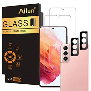 ailun glass screen protector for galaxy s21 5g [6.2 inch] 2pack + 2pack camera lens tempered glass fingerprint unlock compatible 0.33mm clear anti-scratch case friendly [not for galaxy s21 plus]