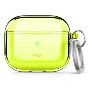 elago clear case compatible with airpods 3 case cover - compatible with airpods 3rd generation case 2021 with keychain, gel tape included, reduced yellowing, protective, wireless charging[neon yellow]
