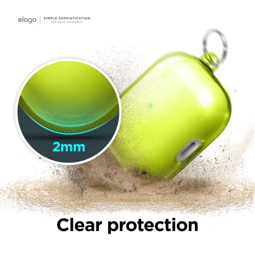 elago Clear Case Compatible with AirPods 3 Case Cover - Compatible with AirPods 3rd Generation Case 2021 with Keychain, Gel Tape Included, Reduced Yellowing, Protective, Wireless Charging[Neon Yellow]