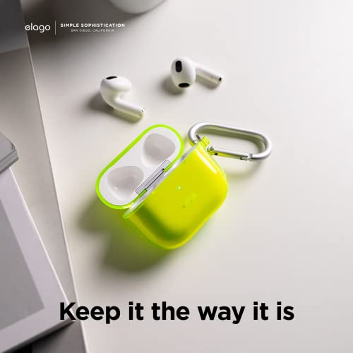 elago Clear Case Compatible with AirPods 3 Case Cover - Compatible with AirPods 3rd Generation Case 2021 with Keychain, Gel Tape Included, Reduced Yellowing, Protective, Wireless Charging[Neon Yellow]