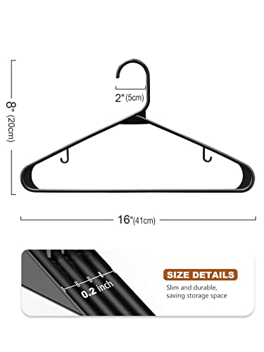 Jersow Black Plastic Hangers 60 Pack, Clothes Hangers Space Saving, Heavy Duty Coat Hangers for Closet, Non Slip Clothing Hangers with Hooks, Black Hangers for Coat, Shirt, Short, Suits