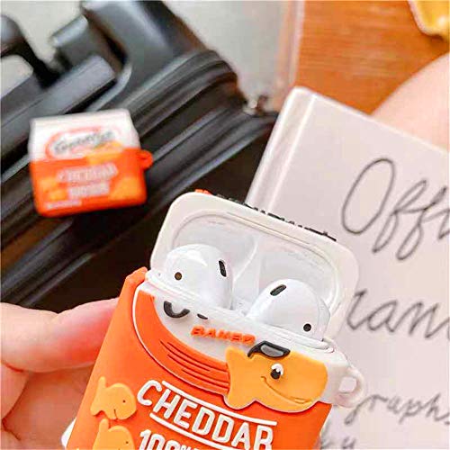 AirPods Protective case, 3D Cute and Stylish Goldfish Biscuit Candy Bag AirPods case, Soft Silicone Wireless Earphone Accessories and Apple Airpods 1&2 Shell with Keychain (Small Fish) (Orange White)