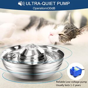 OPOLEMIN Stainless Steel Cat Water Fountain with 8 Replacement Filters, 67oz/2L Cat Water Dispenser Easy Assemble& Clean, Pet Water Fountain for Small Cats Dogs Inside (with Power Adapter)