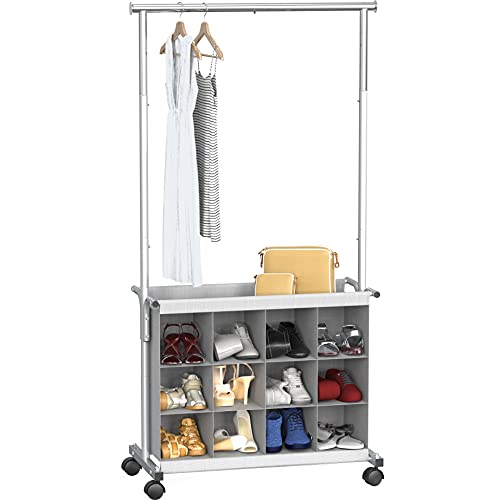 Simple Houseware Garment Rack with 16 Shoes Organizer, Grey