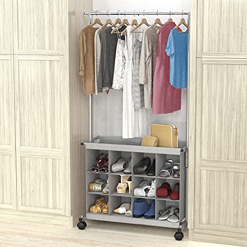 Simple Houseware Garment Rack with 16 Shoes Organizer, Grey