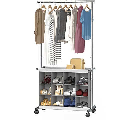 Simple Houseware Garment Rack with 16 Shoes Organizer, Grey