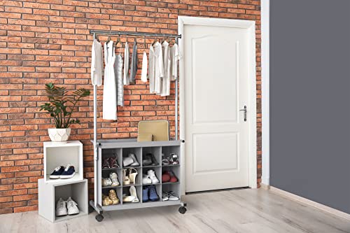 Simple Houseware Garment Rack with 16 Shoes Organizer, Grey