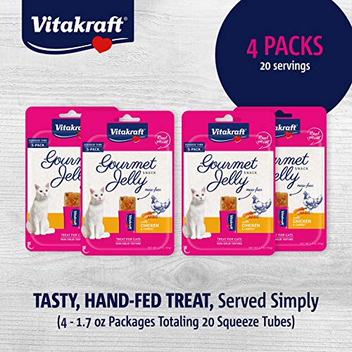 Vitakraft Gourmet Jelly Squeezable Cat Treats - Chicken and Carrot - Tasty Gelatin Cat Snack - Great for Hand Feeding - Multi Pack of 4