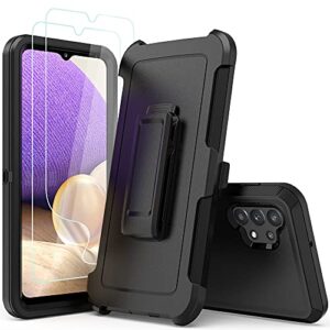 TENCO Compatible with Samsung Galaxy A32 5G Case,with Screen Protectors,Heavy Duty Rugged Shockproof Full Body Protection Kickstand Case Belt Clip Holster for 5G(Black), SM-A326B, SM-A326BDS