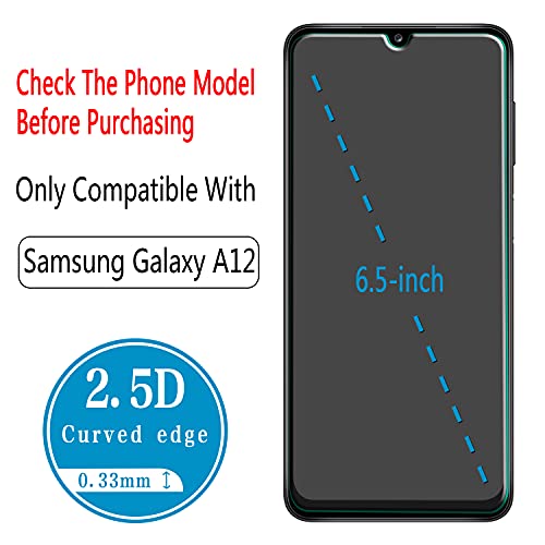 HPTech (2 Pack) Screen Protector for Samsung Galaxy A12 Tempered Glass, Easy to Install, Anti-Scratch, No-Bubble, Case Friendly