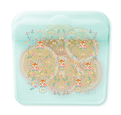 Simple Modern Reusable Sandwich Bags Silicone Food Storage Snack Bag - Plastic Free, Microwave/Freezer/Oven Safe, Sammie 18oz (Sandwich) Pattern: Fox and the Flower