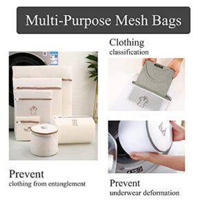 6 Pack Mesh Delicates Laundry Bag, Reusable Delicates Embroidery Bag for Washing Machine, Clothing Washing Bags for T-shirt, Lingerie, Sock, Garment, Pants, Bra, Travel Storage Organize Bag (Beige embroidery)