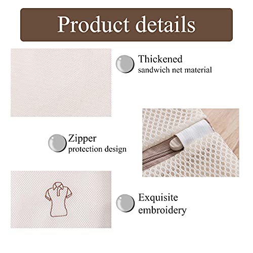 6 Pack Mesh Delicates Laundry Bag, Reusable Delicates Embroidery Bag for Washing Machine, Clothing Washing Bags for T-shirt, Lingerie, Sock, Garment, Pants, Bra, Travel Storage Organize Bag (Beige embroidery)