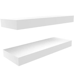 Ballucci 16" Floating Shelves Set, 2-Pack Wood Wall Mounted Ledges with Invisible Brackets for Living Room, Bedroom, Bathroom, Kitchen, Nursery, 6" Deep - White