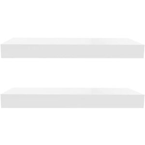 Ballucci 16" Floating Shelves Set, 2-Pack Wood Wall Mounted Ledges with Invisible Brackets for Living Room, Bedroom, Bathroom, Kitchen, Nursery, 6" Deep - White