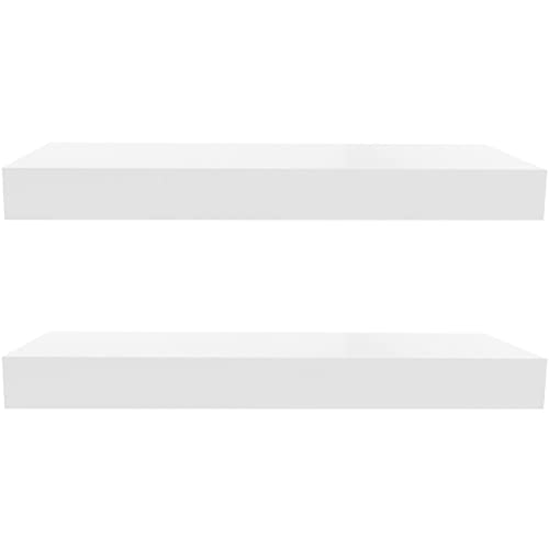 Ballucci 16" Floating Shelves Set, 2-Pack Wood Wall Mounted Ledges with Invisible Brackets for Living Room, Bedroom, Bathroom, Kitchen, Nursery, 6" Deep - White