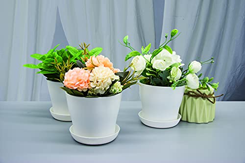 JERIA 16-Pack 4" Plastic Flower Plant Pots Thickened Seedlings Nursery Pots, Flower Plant Container Seed Starting Pots with Pallet (White)