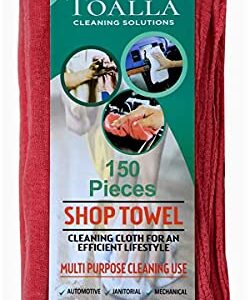 TOALLA Cotton Shop Towels Red – (Pack of 150) Size 14x14 Inches Cleaning Rags – Absorbent Shop Rags and Multipurpose Cleaning Towels for Automobiles, Industries, Garage and Homes