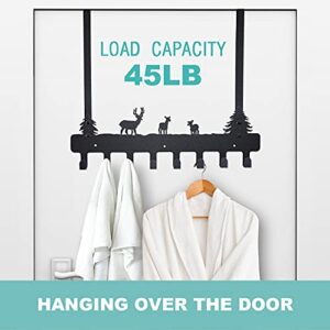 Over The Door Hooks Hanger 17.7" 8 Hooks, Door Mount Towel Rack Towel Hooks for Bedroom Kitchen Pool Beach Towels Bathrobe Wall Mount Hang on The Door Cabinet Cupboard Metal Sandblasted (Black)