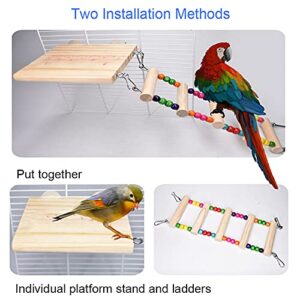 Bird Ladder Toys, Wood Parrot Bird Perch Stand Platform with 8 Ladders Swing Bridge for Pet Training Playing, Flexible Birds Cage Accessories Decoration for Cockatiel Parakeet