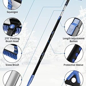 JOYTUTUS 61.3″ Ice Scraper and Long Handle Snow Brush, 270° Pivoting Extendable Snow Scraper Brush for Car Windshield, Telescoping Ice Scraper Foam Grip, Snow Remover for Cars, Trucks, SUV (Xmas Bag)