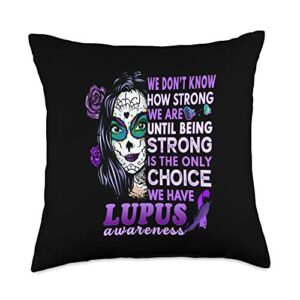 lupus awareness product gifts for women awareness shirt women sugar skull lupus warrior throw pillow, 18x18, multicolor