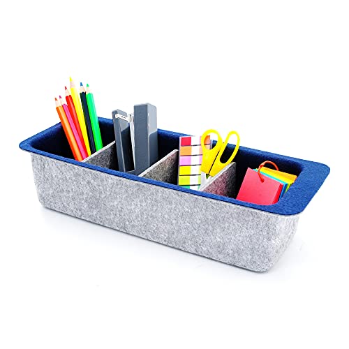 WELAXY Cabinet Pantry Organizers Desk drawer organizer bin with 4 adjustable compartment Felt multi-storage for Kitchen home office closet Junk Socks Ties organizing ( Navy)