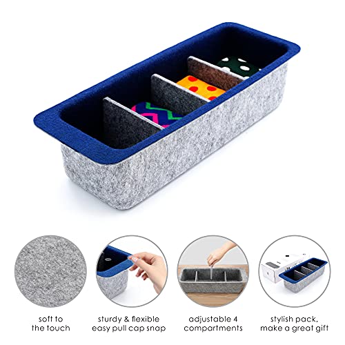 WELAXY Cabinet Pantry Organizers Desk drawer organizer bin with 4 adjustable compartment Felt multi-storage for Kitchen home office closet Junk Socks Ties organizing ( Navy)