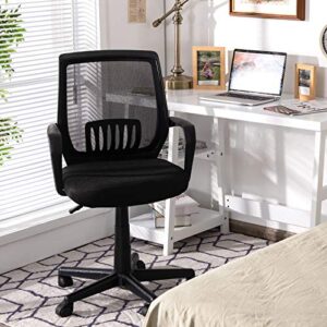 giantex mesh office chair, mid back computer desk chair, ergonomic executive chair, lumbar support cushioned seat, rolling swivel armchair, adjustable height, home office task chair (1)