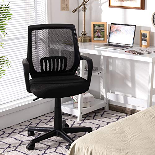 Giantex Mesh Office Chair, Mid Back Computer Desk Chair, Ergonomic Executive Chair, Lumbar Support Cushioned Seat, Rolling Swivel Armchair, Adjustable Height, Home Office Task Chair (1)