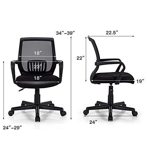 Giantex Mesh Office Chair, Mid Back Computer Desk Chair, Ergonomic Executive Chair, Lumbar Support Cushioned Seat, Rolling Swivel Armchair, Adjustable Height, Home Office Task Chair (1)