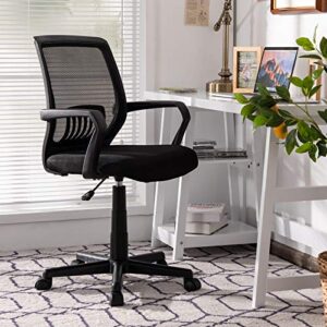 Giantex Mesh Office Chair, Mid Back Computer Desk Chair, Ergonomic Executive Chair, Lumbar Support Cushioned Seat, Rolling Swivel Armchair, Adjustable Height, Home Office Task Chair (1)