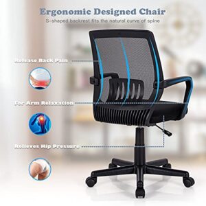 Giantex Mesh Office Chair, Mid Back Computer Desk Chair, Ergonomic Executive Chair, Lumbar Support Cushioned Seat, Rolling Swivel Armchair, Adjustable Height, Home Office Task Chair (1)