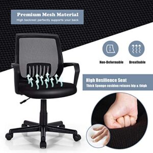 Giantex Mesh Office Chair, Mid Back Computer Desk Chair, Ergonomic Executive Chair, Lumbar Support Cushioned Seat, Rolling Swivel Armchair, Adjustable Height, Home Office Task Chair (1)