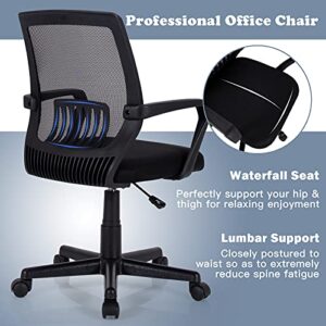 Giantex Mesh Office Chair, Mid Back Computer Desk Chair, Ergonomic Executive Chair, Lumbar Support Cushioned Seat, Rolling Swivel Armchair, Adjustable Height, Home Office Task Chair (1)