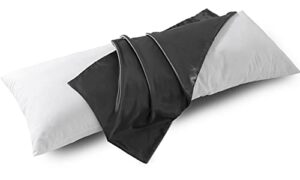 lamberia full body pillow insert for adults with silky satin pillow cover for hair and skin. breathable pillow for sleeping in various positions, 20"x54" dark gray