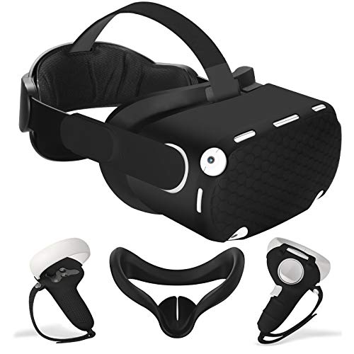 Esimen 5 in 1 Accessories Set, Adjustable Head Strap for Oculus Quest 2 VR Skin Face Cover Grip Cover,Enhanced Support and Comfort in VR(Black)