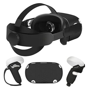 Esimen 5 in 1 Accessories Set, Adjustable Head Strap for Oculus Quest 2 VR Skin Face Cover Grip Cover,Enhanced Support and Comfort in VR(Black)