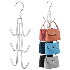 zedodier purse hanger organizer for closet, 2 pack hanging bag holder, keeping purses visible and in good condition, metal handbag storage hook backpack rack space saving hanger, silver