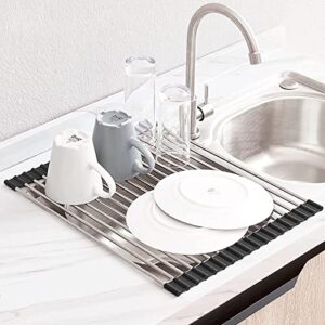 limnuo roll up dish drying rack, sus304 over the sink roll-up dish drying rack kitchen (16.5''(w) 13.2''(l), black)