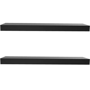 Ballucci Floating Book Shelves, 2-Pack 24" Wood Wall Mount Ledges with Invisible Brackets for Living Room, Bedroom, Bathroom, Kitchen, Nursery, 6" Deep - Black