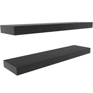 Ballucci Floating Book Shelves, 2-Pack 24" Wood Wall Mount Ledges with Invisible Brackets for Living Room, Bedroom, Bathroom, Kitchen, Nursery, 6" Deep - Black