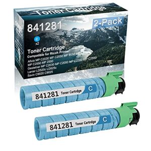 2 pack (cyan) compatible (high yield) ld520c ld525c c9020 c9025 printer toner cartridge replacement for ricoh 841281 toner cartridge
